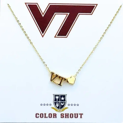 Color Shout Virginia Tech Gold Heart Necklace