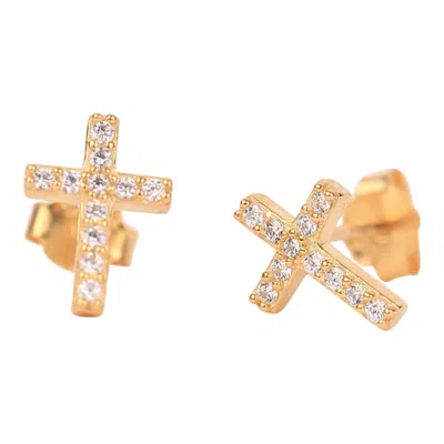 Color Shout Women's Spirit Shout Cross Stud Earring In Gold
