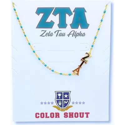 Color Shout Zeta Tau Alpha Greek Letter Side Set Necklace In Gold