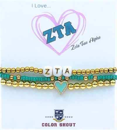 Color Shout Zeta Tau Alpha Love My Sorority Bracelet Stack In Gold