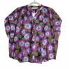 Colorblock Floral Sleeveless Quarter Button Front Blouse In Purple In Purple