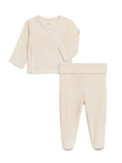 Colored Organics Kids'  2-piece Lacey Brushed Back Pointelle Kimono Top And Pant Set