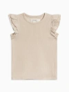 Colored Organics Daphne Ribbed Tank With Eyelet Ruffle In Brown