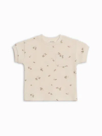 Colored Organics Kids' Girls Bailey Waffle Pocket Tee In Sylva Floral / Fog + Fern In Neutral