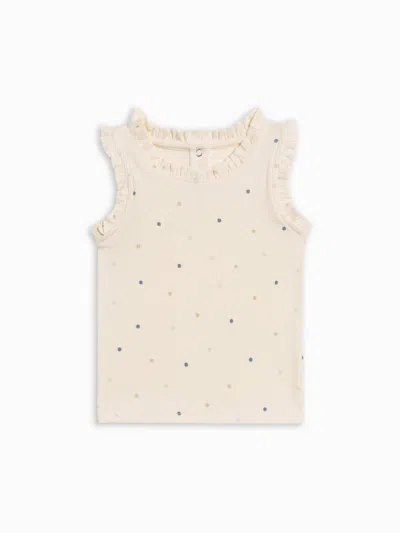 Colored Organics Kids' Girls Cindy Ribbed Ruffle Tank Top In Mini Dot / Sea + Dune In Neutral