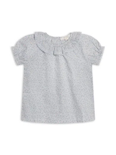 Colored Organics Kids' Girls Joan Poplin Ruffle Collar Shirt In Cardella Floral / Sea + Powder In Gray