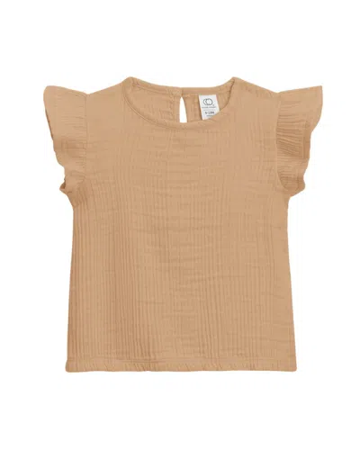 Colored Organics Kids' Greta Flutter Sleeve Muslin Shirt In Brown