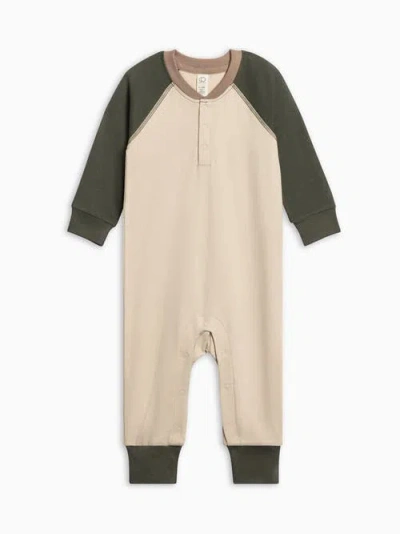 Colored Organics Babies'  Organic Cotton Brix Henley Romper In Brown