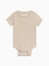 Colored Organics Babies'  Organic Cotton Dana Ribbed Short Sleeve Pocket Bodysuit In Nude