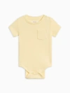 Colored Organics Organic Cotton Dana Ribbed Short Sleeve Pocket Bodysuit In Yellow