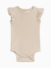Colored Organics Babies'  Organic Cotton Maggie Ribbed Short Sleeve Bodysuit With Eyelet Ruffle In Nude