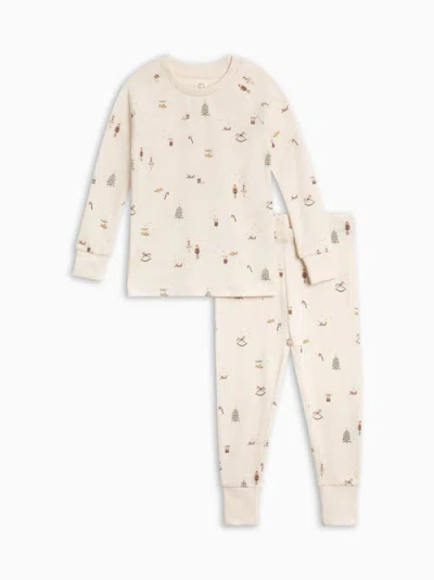 Colored Organics Kids'  Organic Holiday 2 Piece Long Sleeve Jammie Set In Neutral