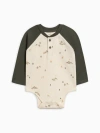 Colored Organics Kids'  Organic Lucas Raglan Henley Bodysuit In Green