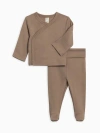 Colored Organics Kids'  Riley 2 Piece Kimono Wrap Top And Pant Set In Brown