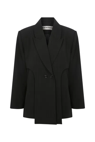 Coloreve Women's Black Striped Fou Blazer