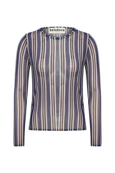 Coloreve Women's Blue Printed Mesh Long Sleeve T-shirt