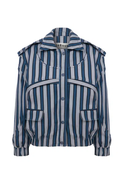 Coloreve Women's Blue Striped Cave Biker Jacket