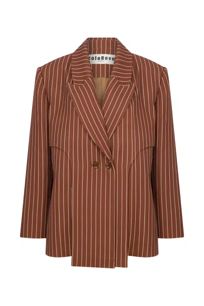 Coloreve Women's Brown Striped Fou Blazer