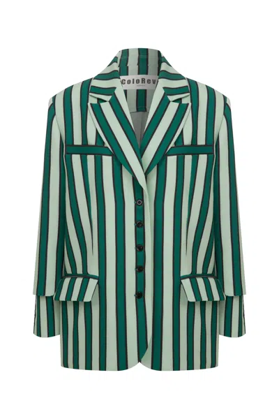 Coloreve Women's Green Striped It Blazer