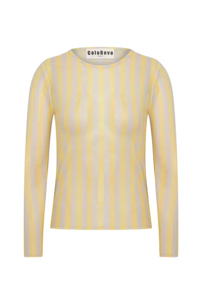 Coloreve Women's Printed Mesh Long Sleeve T-shirt - Yellow