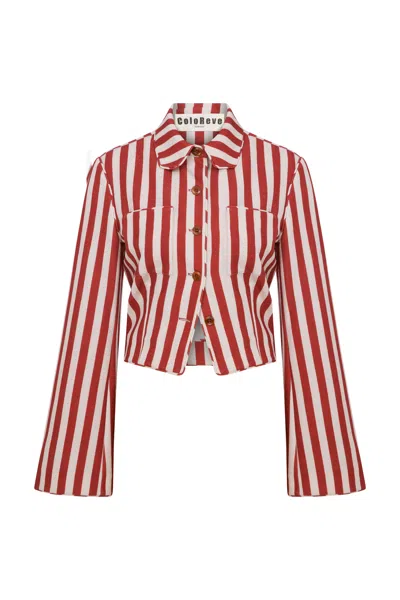 Coloreve Women's Red Striped Shirt Blazer