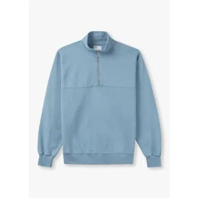 Colorful Standard Mens Organic Quarter Zip Sweatshirts In Seaside Blue