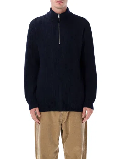 Colorful Standard Recycled Merino Wool Quarter-zip Mock Neck Sweater In Blu