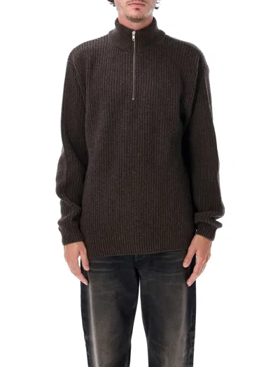 Colorful Standard Recycled Merino Wool Quarter-zip Mock Neck Sweater (unisex) - Oversized Fit In Coffe Brown