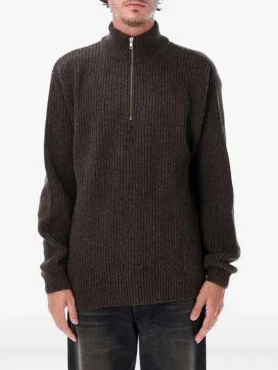 Colorful Standard Ribbed-knit Half-zip Sweater In Brown