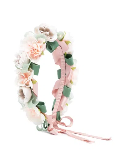 Colorichiari Kids' Appliqué-floral Crown In Neutrals