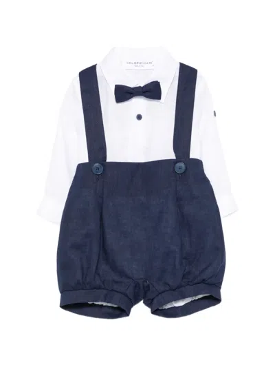 Colorichiari Babies' Bow-detail Dungarees Set (set Of Three) In White