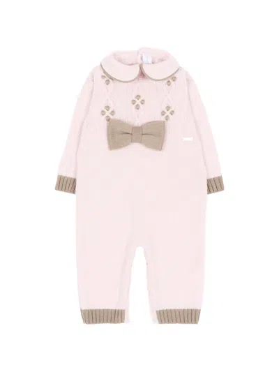 Colorichiari Babies' Bow-detail Cable-knit Romper In Pink