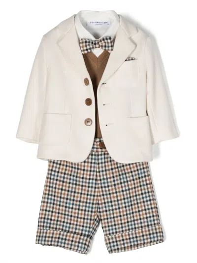 Colorichiari Babies' Check-pattern Wool Dungarees Set In White