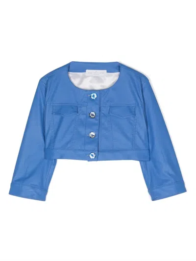 Colorichiari Kids' Cropped Buttoned Jacket In Blue