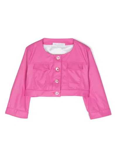 Colorichiari Kids' Cropped Scoop-neck Jacket In Pink