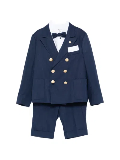 Colorichiari Kids' Double-breasted Bow-tie Suit (set Of Five) In Blue