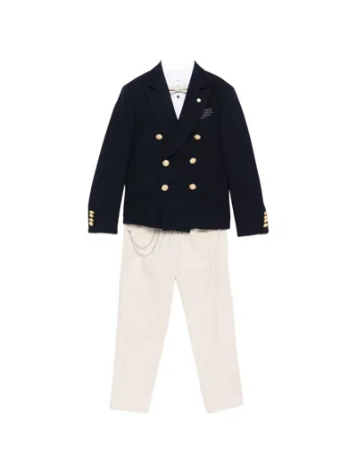 Colorichiari Kids' Double-breasted Detachable-chain Suit (set Of Five) In Neutral
