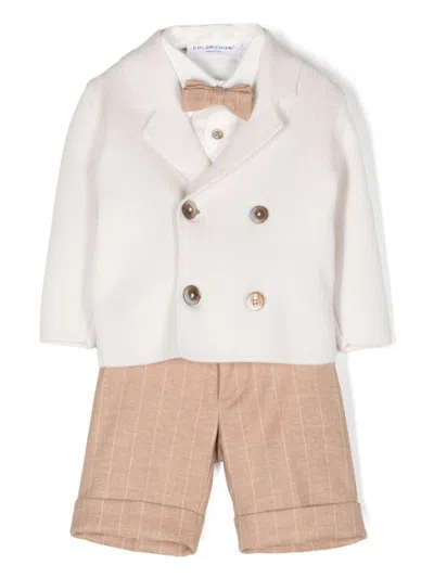 Colorichiari Babies' Double-breasted Trousers Set In Brown