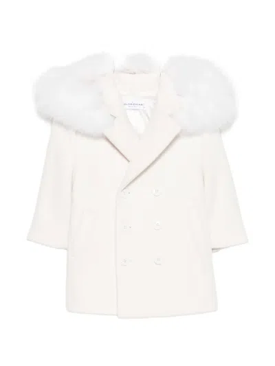 Colorichiari Babies' Faux-fur Trim Double-breasted Coat In White