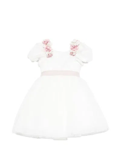 Colorichiari Babies' Floral-appliqué Bow-detail Dress In White