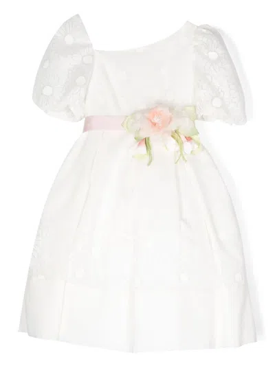 Colorichiari Kids' Floral-applique Detail Midi Dress In White