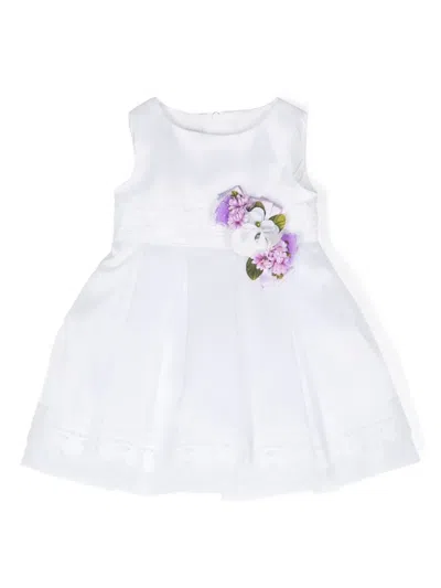 Colorichiari Babies' Floral-appliqué Layered Organza Dress In White