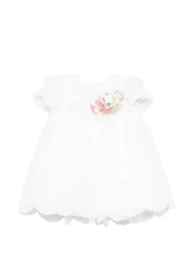 Colorichiari Babies' Floral-appliqué Ruffled Dress In White