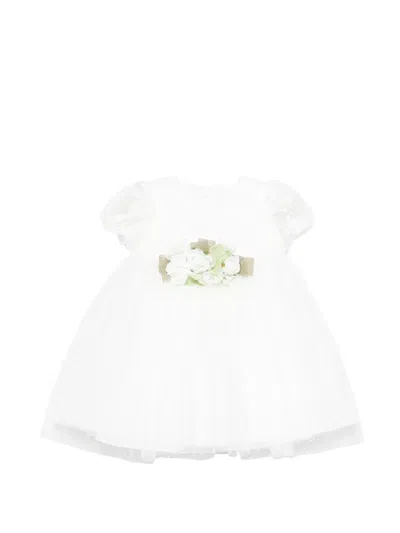 Colorichiari Babies' Floral-applique Short-sleeve Dress In White