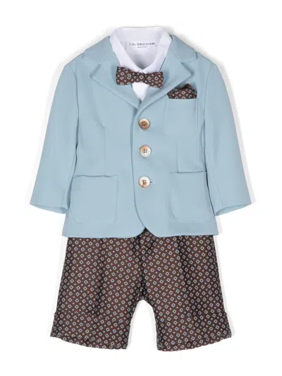 Colorichiari Babies' Geometric-pattern Short Set (three Pieces) In Blue