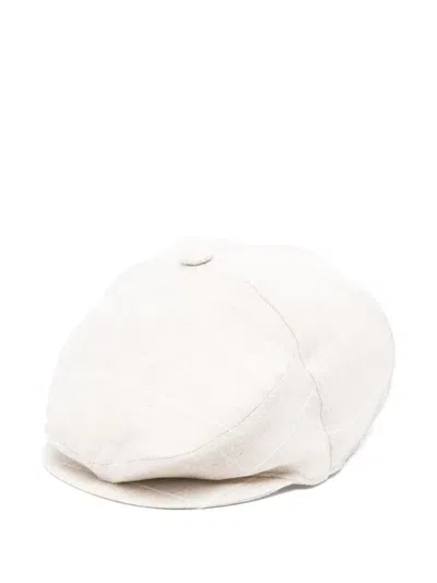 Colorichiari Babies' Linen Baker Boy Cap In Neutrals