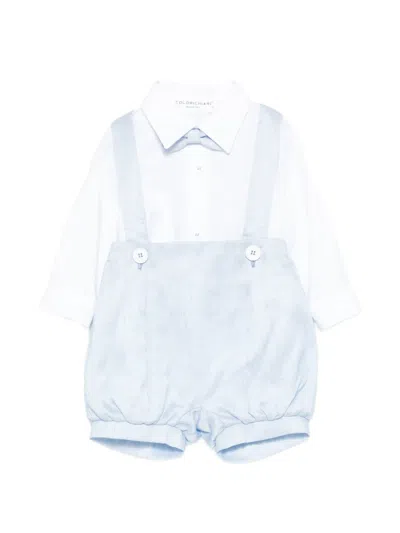 Colorichiari Babies' Long-sleeve Shirt And Short-dungarees Set In White