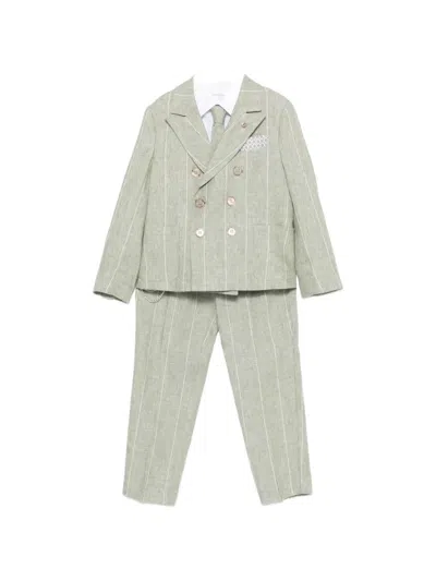 Colorichiari Kids' Pinstripe Detachable-chain Suit (set Of Five) In Green