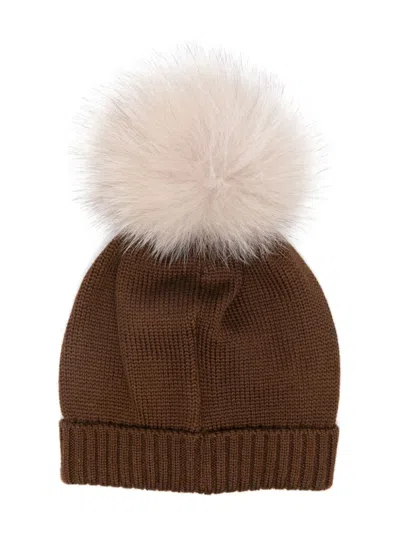 Colorichiari Kids' Pompom-detail Beanie In Brown