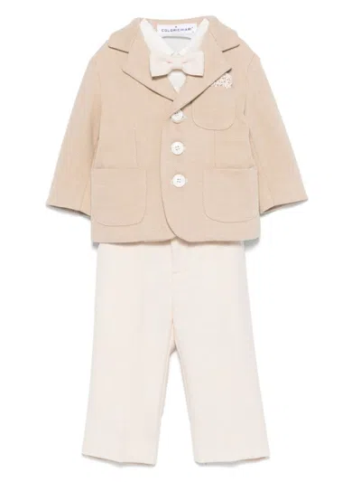 Colorichiari Babies' Single-breasted Trousers Set In Neutrals